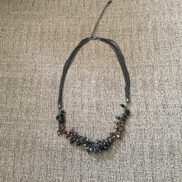 Costume necklace charcoal and tan beaded! - Picture 1 of 5