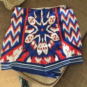 Red, white, and blue patterned high waisted shorts