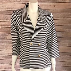 CAbi Navy Blue Striped Boater Jacket Gold Buttons
