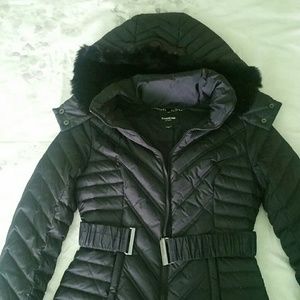 short belted puffer coat