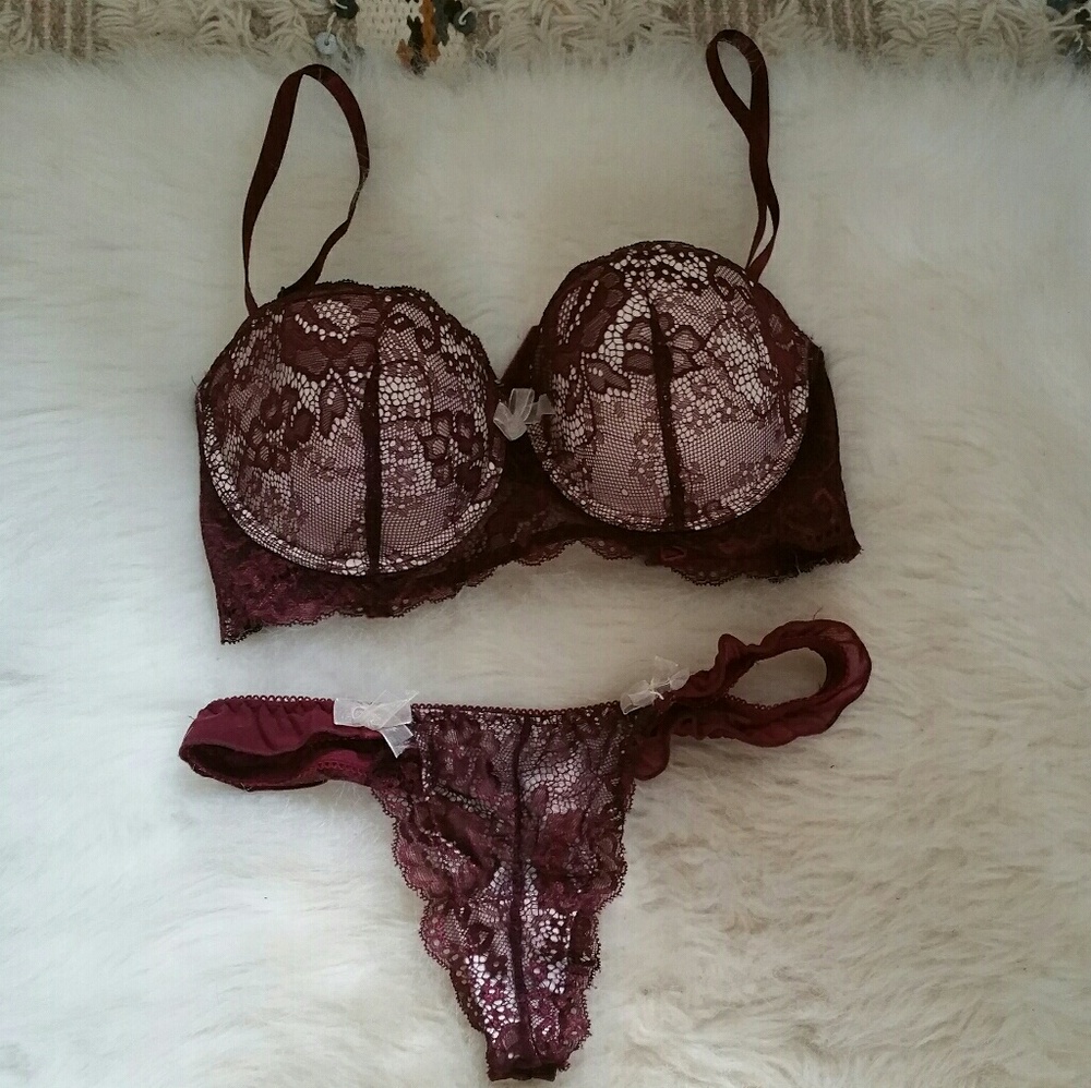 NWOT Sophie B. Burgundy Lace Bra and Panty Set