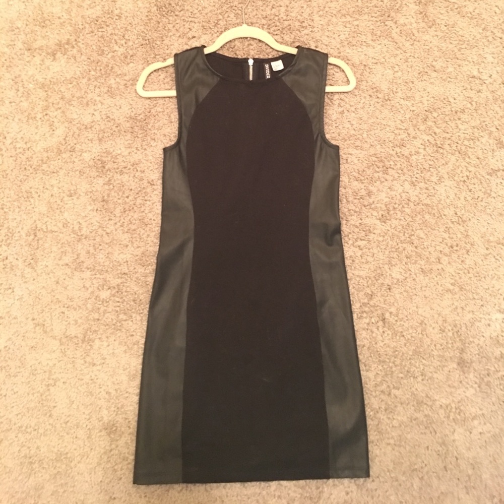 Short, Black Dress with Faux Leather