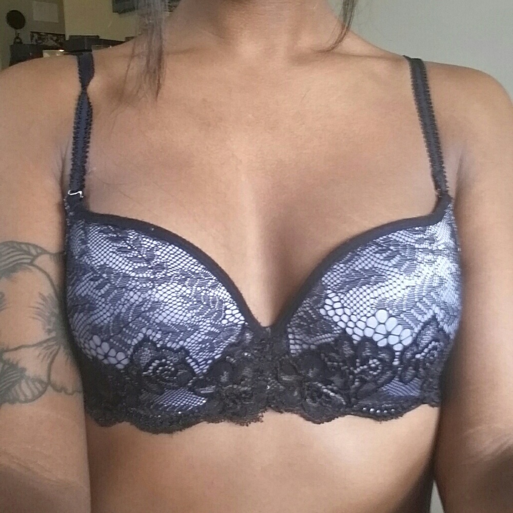 Sophie B. Black and Gray Lace Push-up Bra