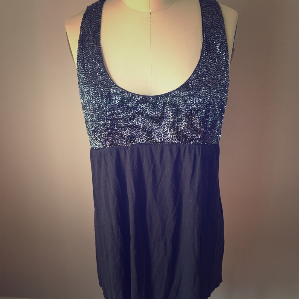 Marty M Boutique Beaded Navy Tank Top
