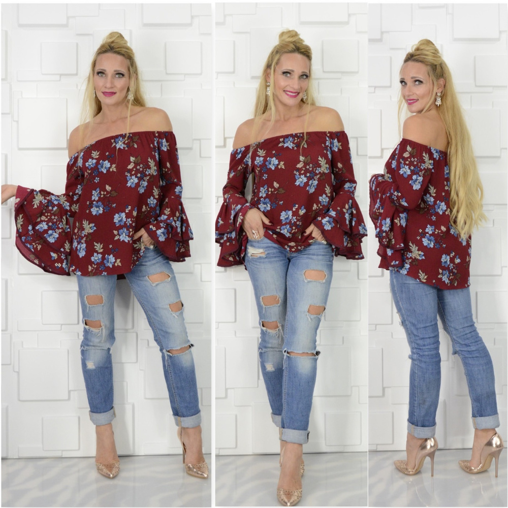 🔴LAST 1🔴 'BEAUTY IN BURGUNDY' FLORAL TOP - Picture 3 of 4