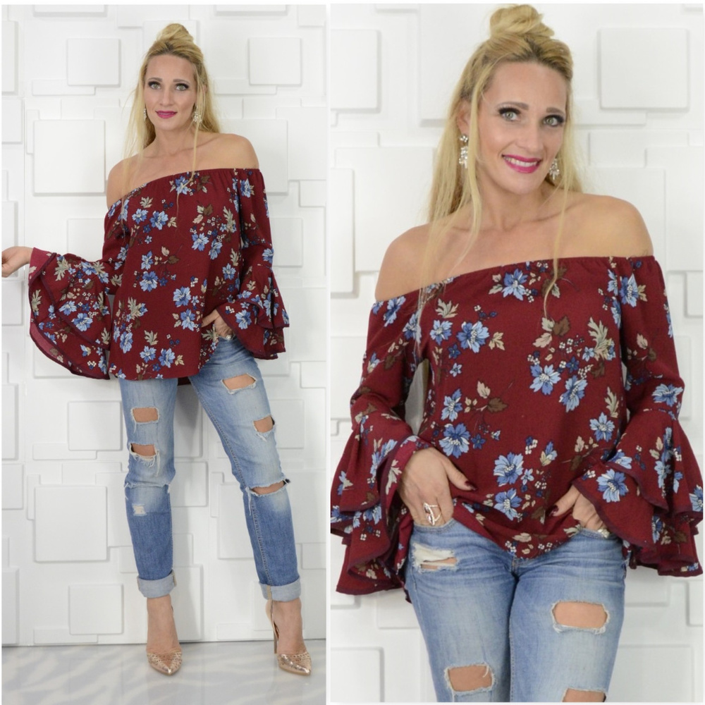 🔴LAST 1🔴 'BEAUTY IN BURGUNDY' FLORAL TOP - Picture 2 of 4