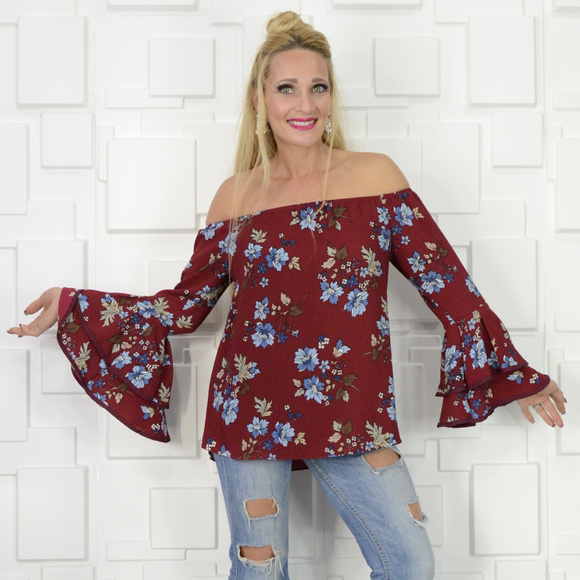 🔴LAST 1🔴 'BEAUTY IN BURGUNDY' FLORAL TOP - Picture 4 of 4