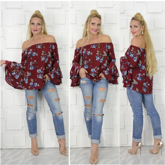 🔴LAST 1🔴 'BEAUTY IN BURGUNDY' FLORAL TOP - Picture 3 of 4