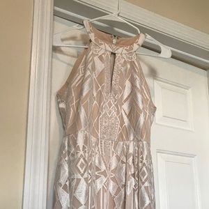 BCBGMaxAzria White and cream lace overlay dress