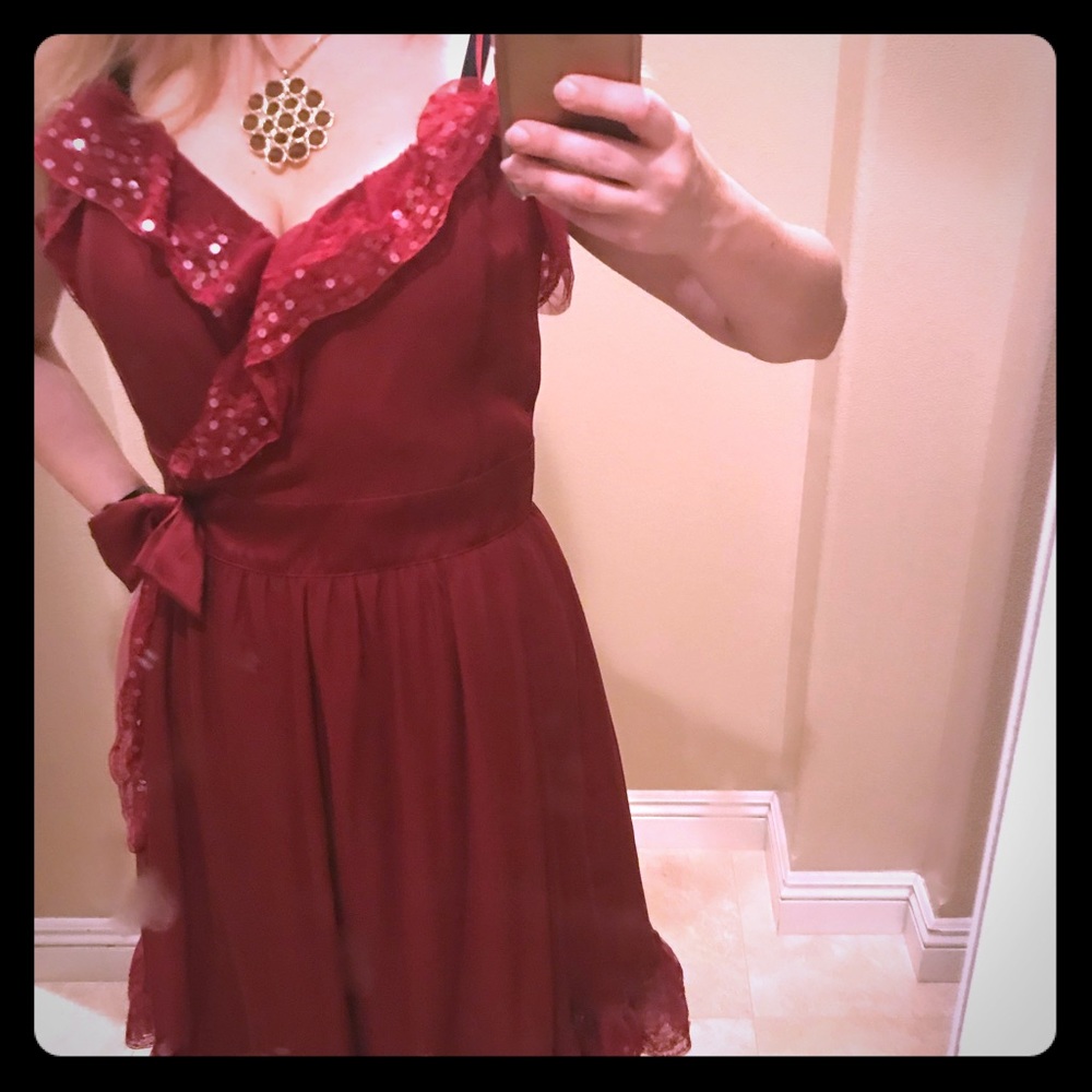 Vintage 90s Y2K Betsey Johnson red evening silk dress Sz 4
