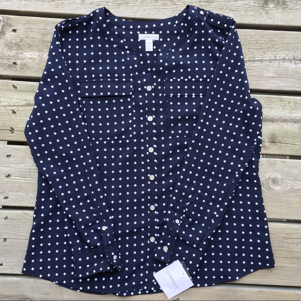 ‼️NWT‼️Croft & Barrow Navy Petite Blouse