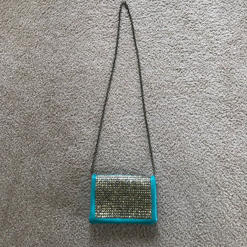 Turquoise and gold studded cross body purse