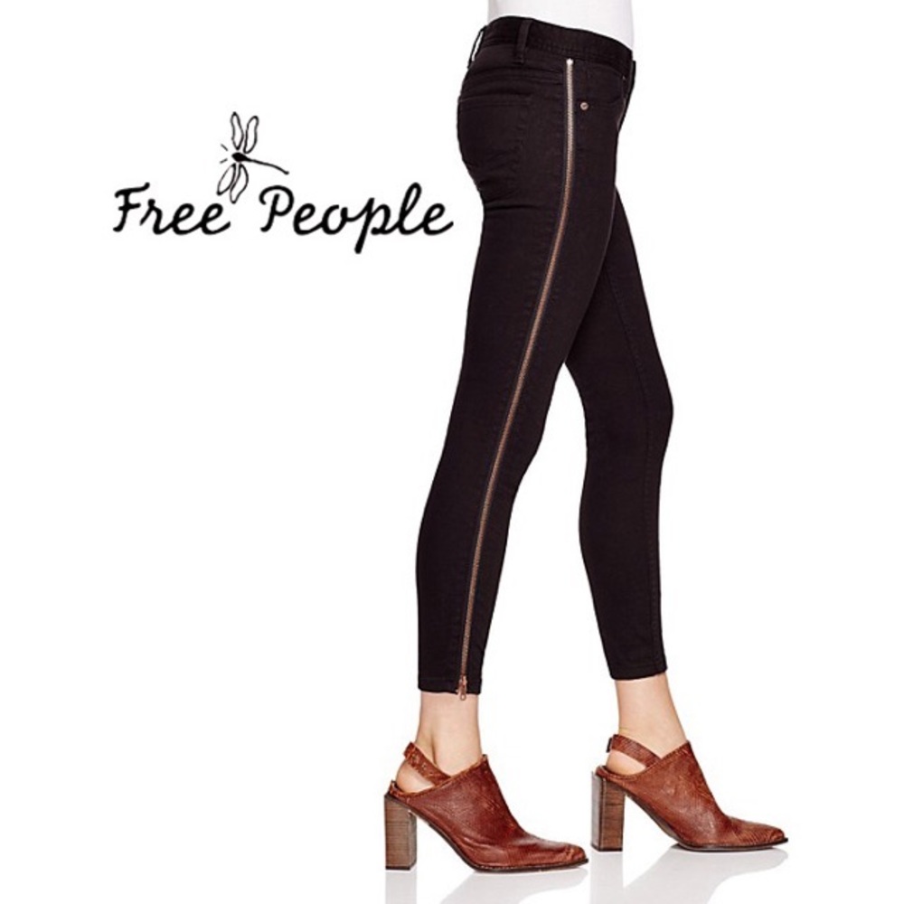 Free People Washed Black Zipper Leg Jeans