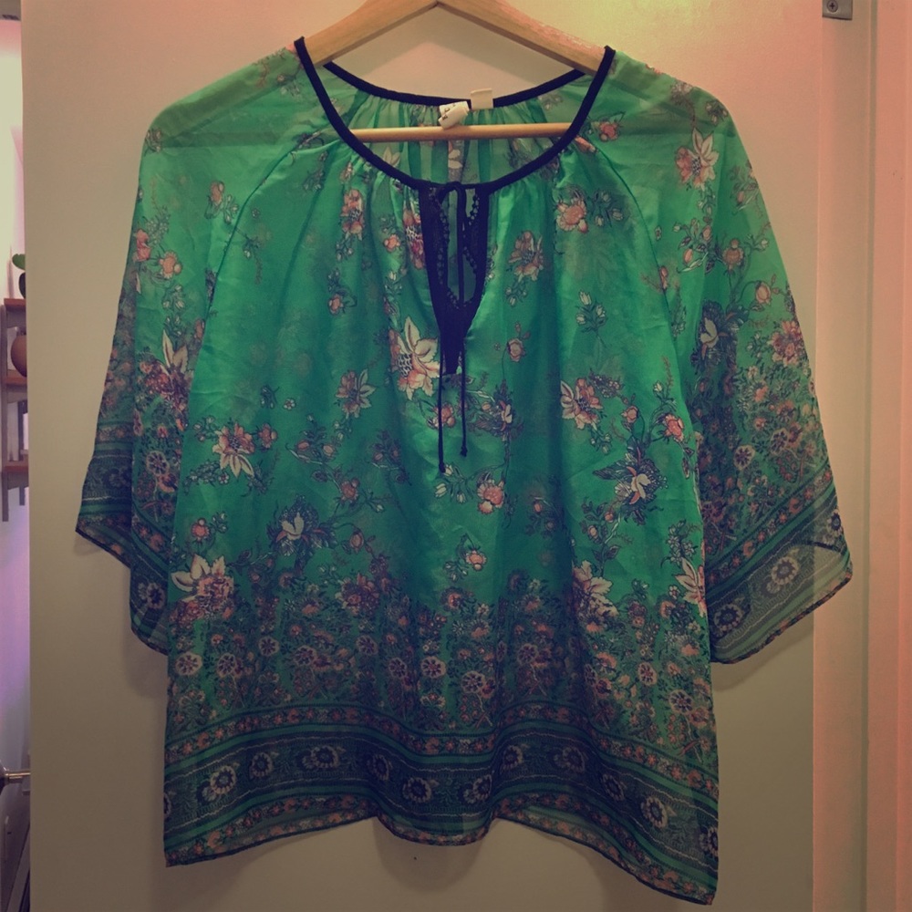 Anthropologie Sheer Floral Top