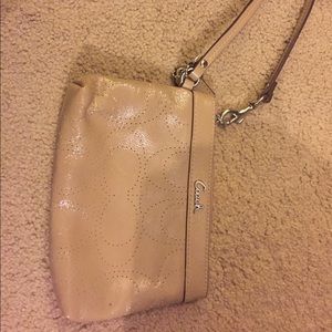 Coach tan patent leather wristlet