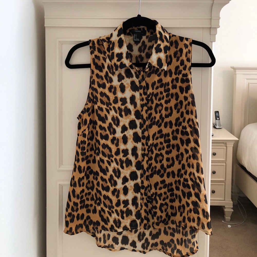 Forever 21 Leopard Print Tank Button Down