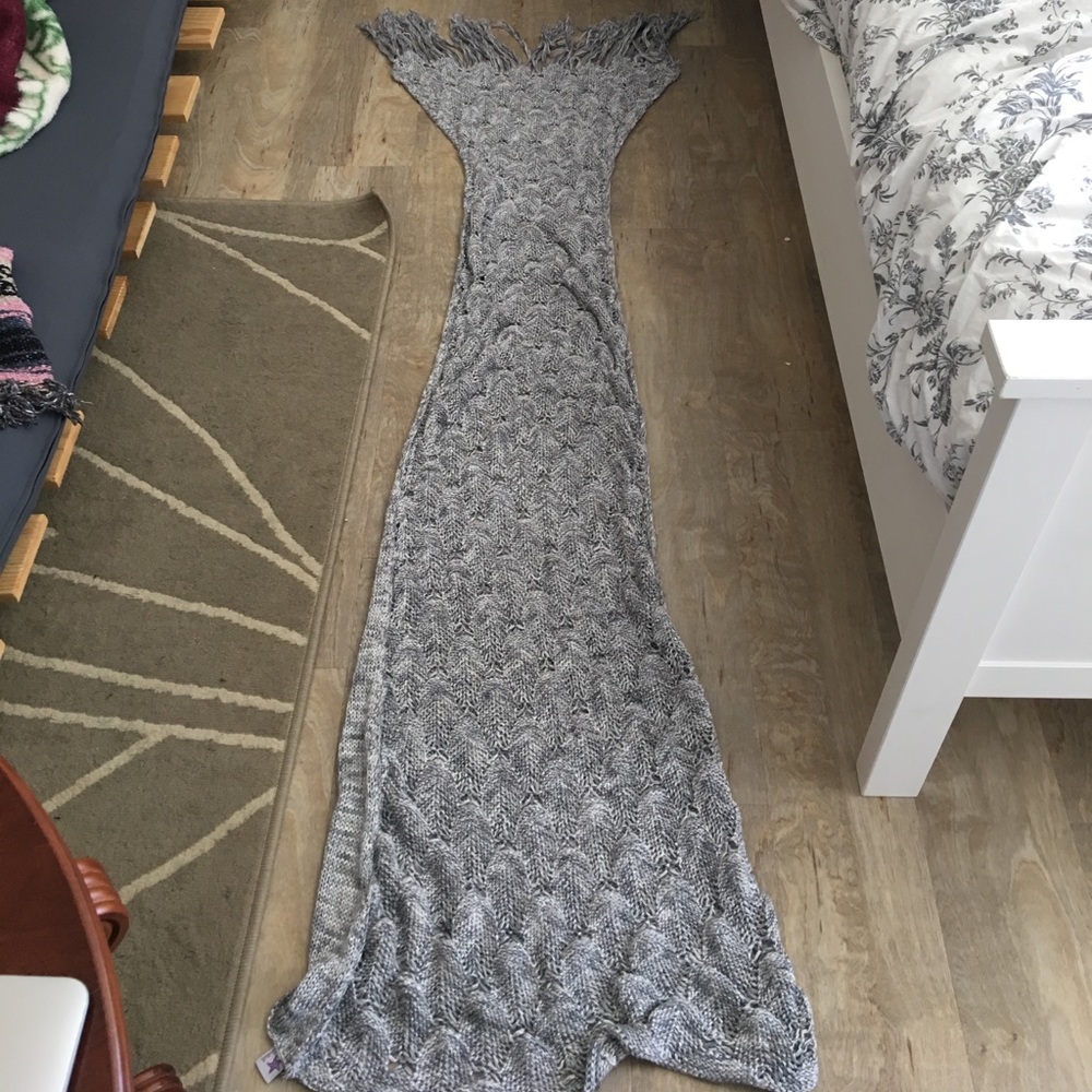 knitted grey mermaid tail blanket adult size