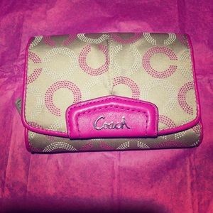 Coach fuchsia Pink signature "c" tri-fold wallet