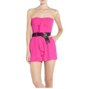 BCBGMAXAZRIA ruffled hot pink romper