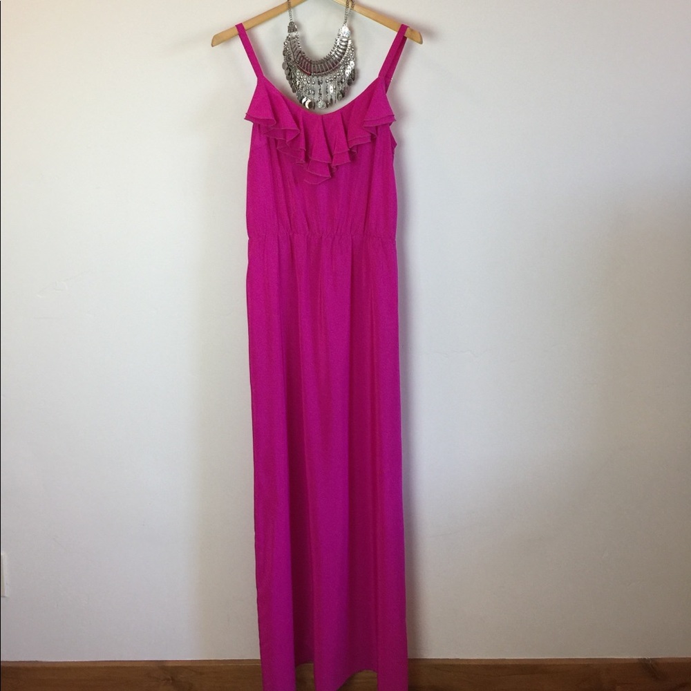 Amanda Uprichard Silk Hot Pink Maxi w/ Ruffle top
