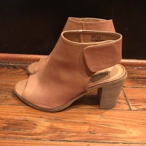 Faux Leather Camel Chunk Heel Booties