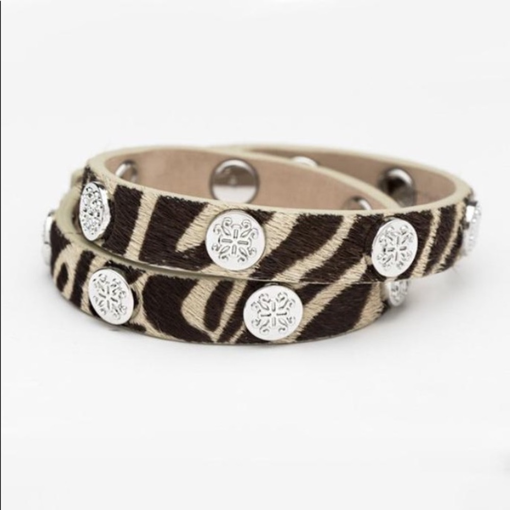 Meagen Calfskin Zebra Double Wrap with Silver