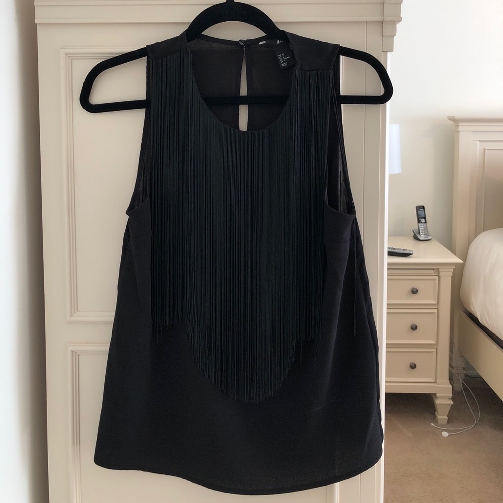 H&M black fringe tank blouse