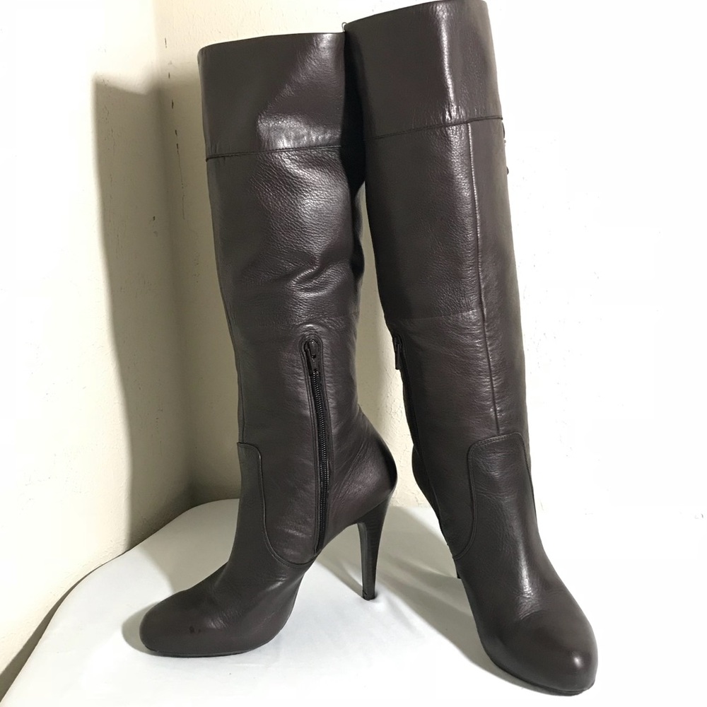 Banana republic brown leather Evie calf heel boots