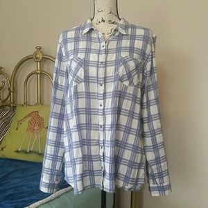 Caslon Button Down Blue & White Plaid Shirt