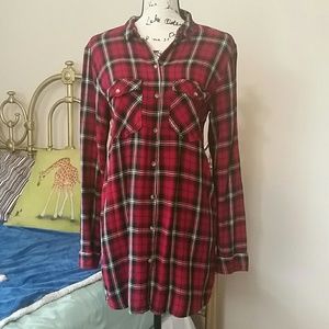 H&M Divided Red, Black & White Button Down Shirt