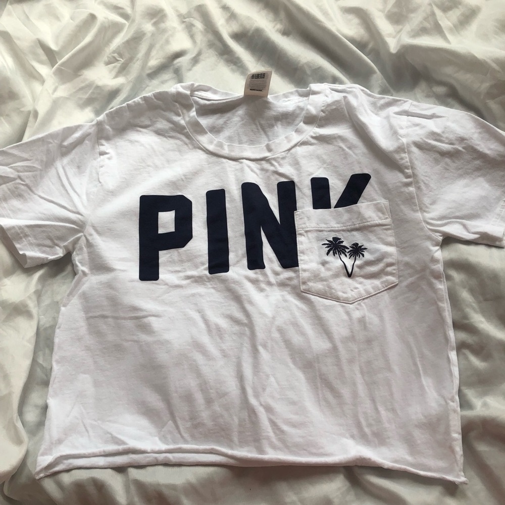 PINK White/Navy Cropped Tee