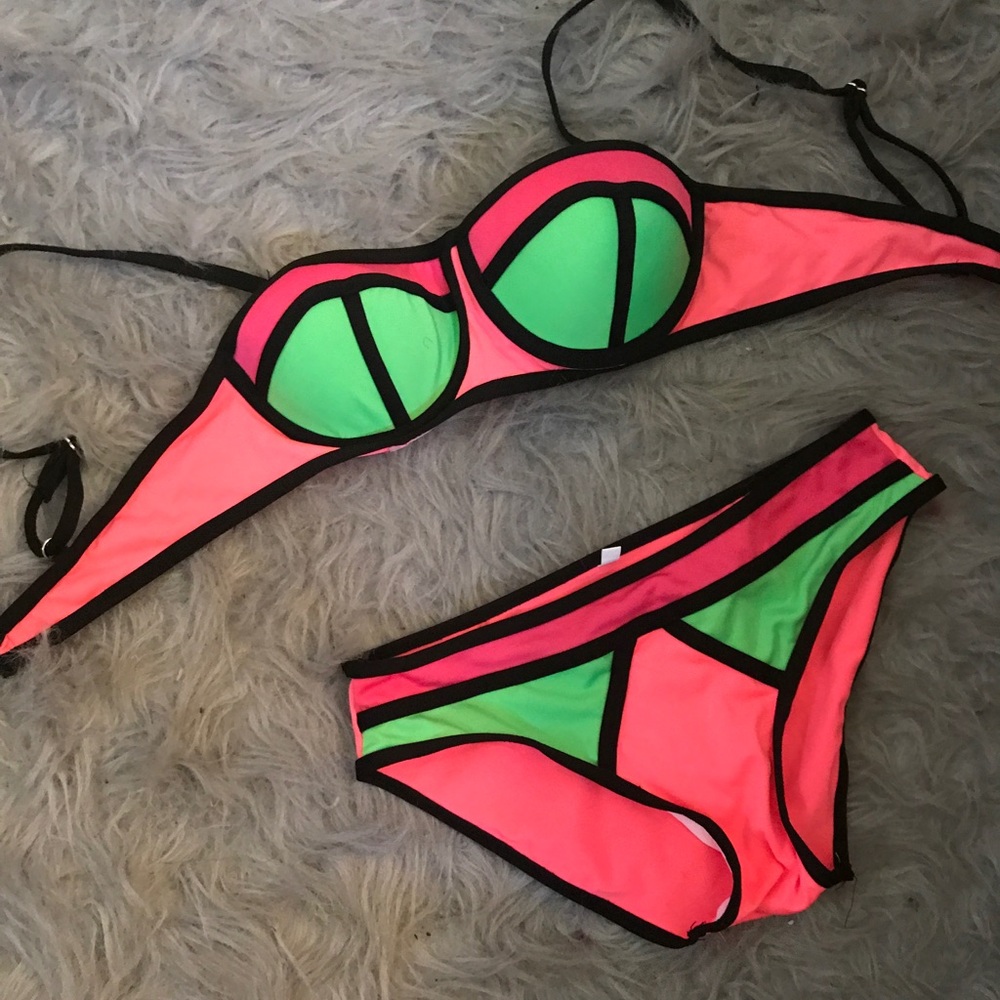 Neon color block swimsuit