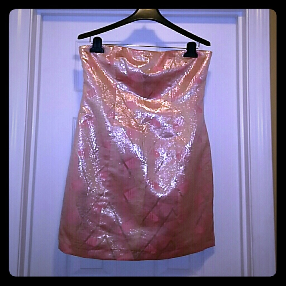Strapless Pink and Pale Gold Dress, Size 4