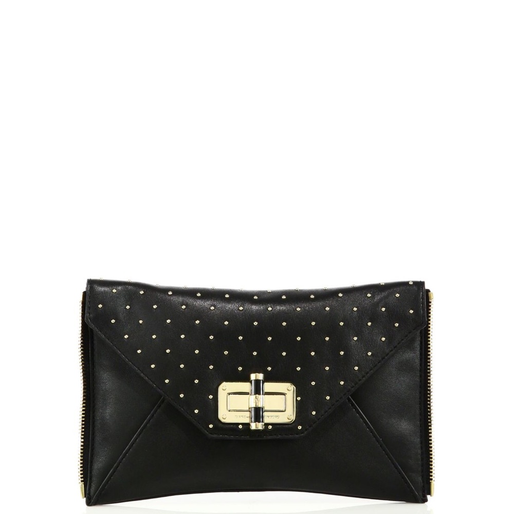 DVF 440 Agent Mila Studded Leather Zip-on Clutch
