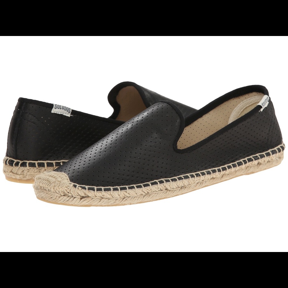 Soludos Black Perforated Leather Espadrilles