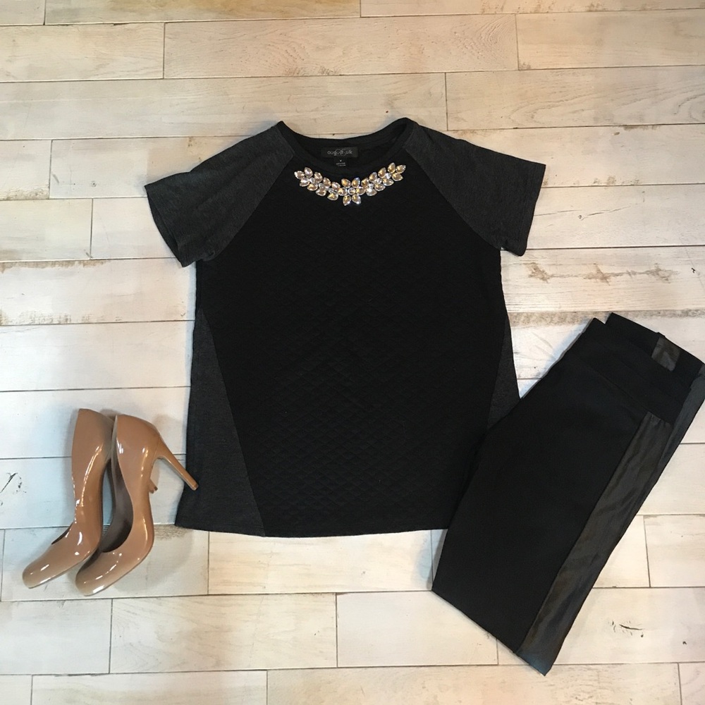 August Silk Sweater Shirt with Gem Embellishments