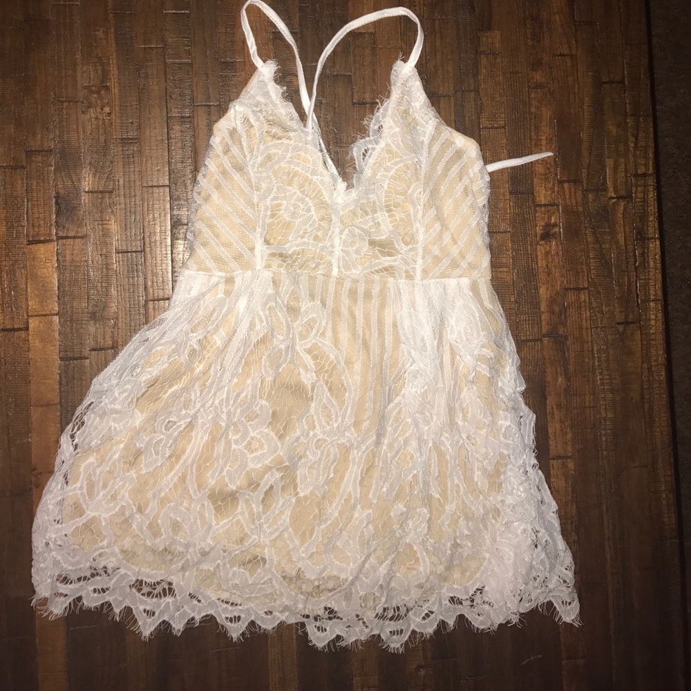 BNWOT White lace romper with lace up back detail