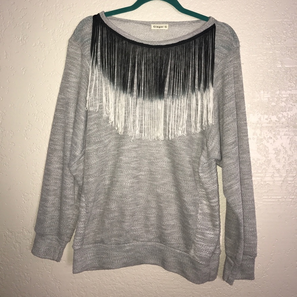Fringe gray sweater