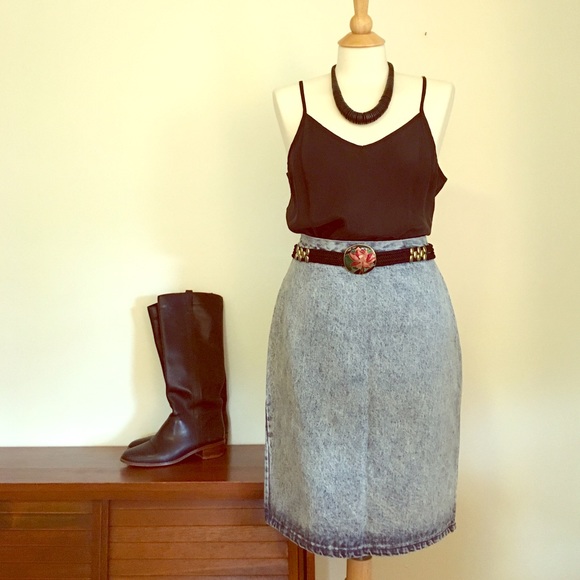 Vintage High Waist Acid Wash Denim Pencil Skirt - Picture 1 of 8