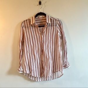 Sunad Blush & White Stipe Button Up Size Small