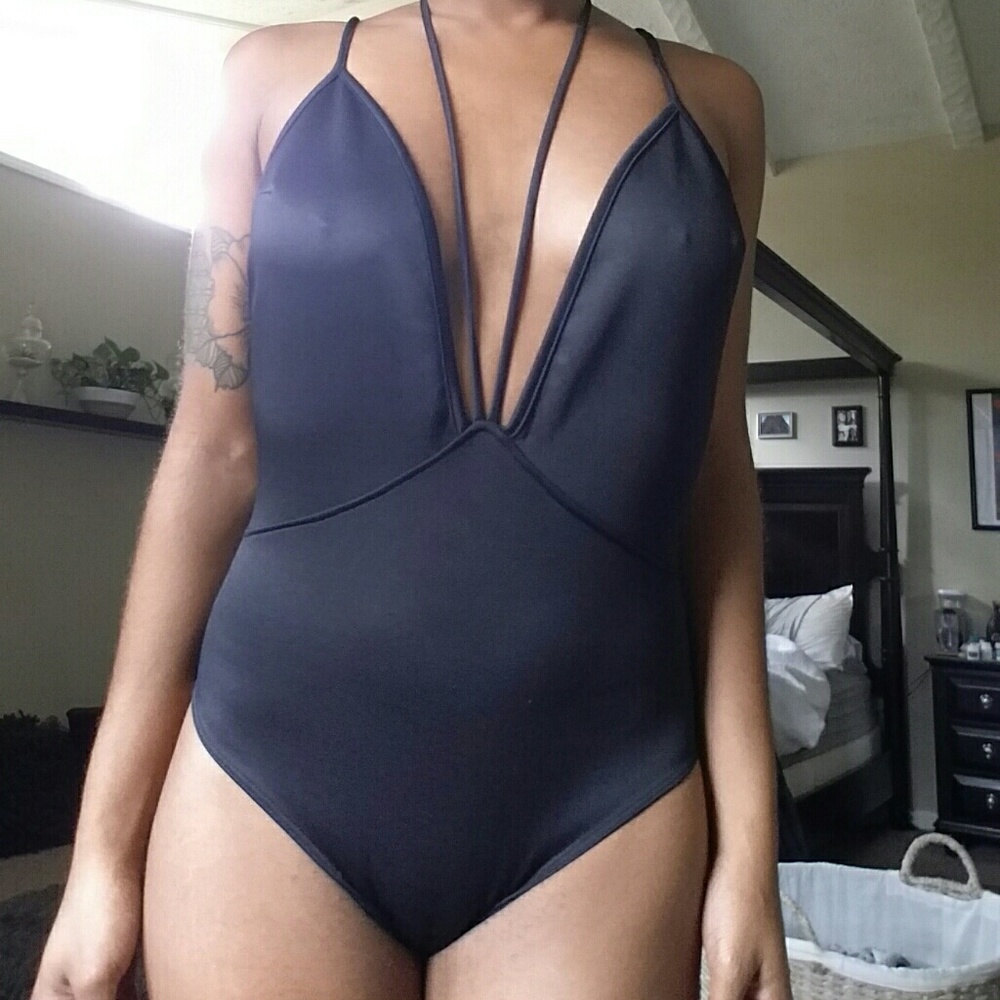 Black Bodysuit with Plunging Neckline
