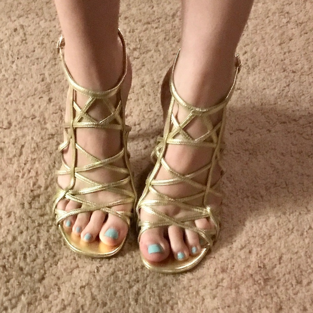 Via Spiga gold strappy heels
