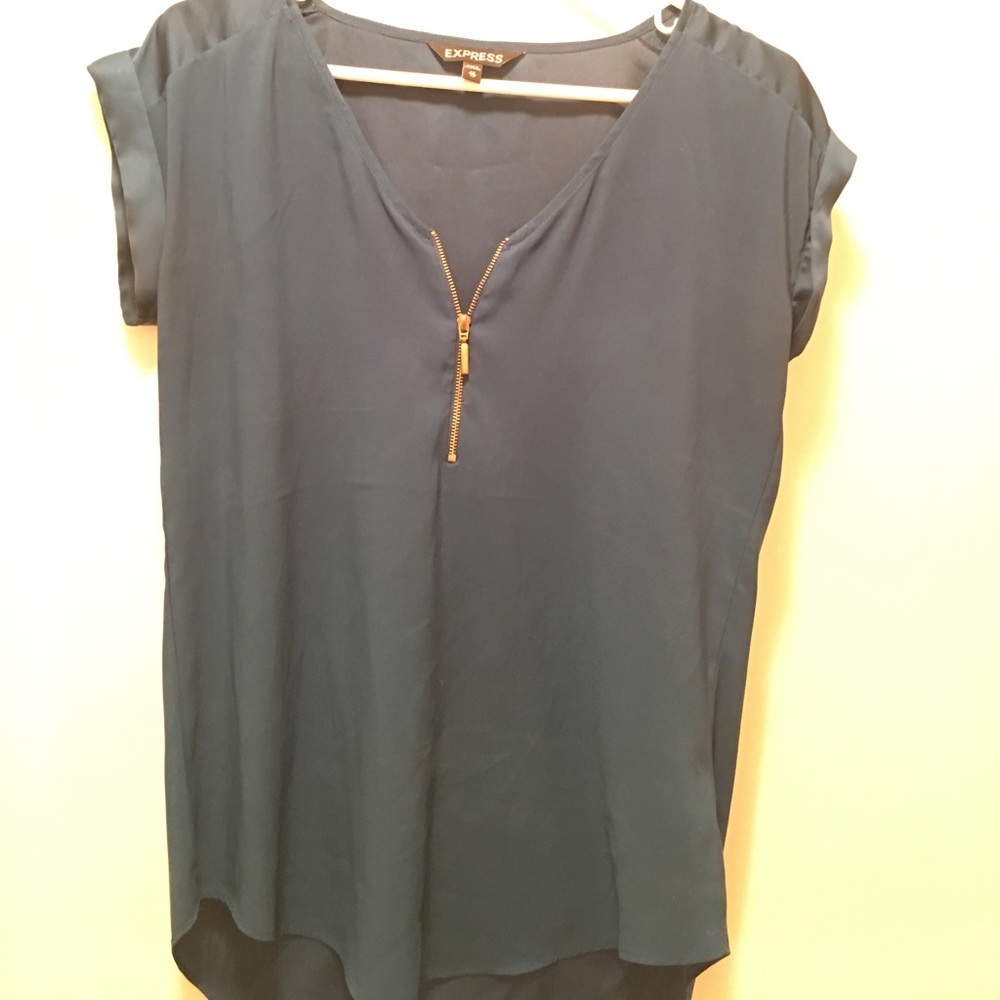 Silk, Teal Colored Blouse with Gold Zipper