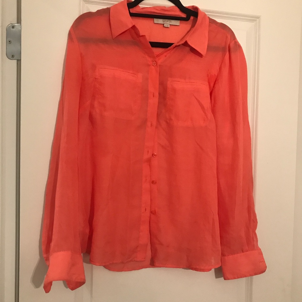 Loft Bright Orange Button Down Blouse - image 1