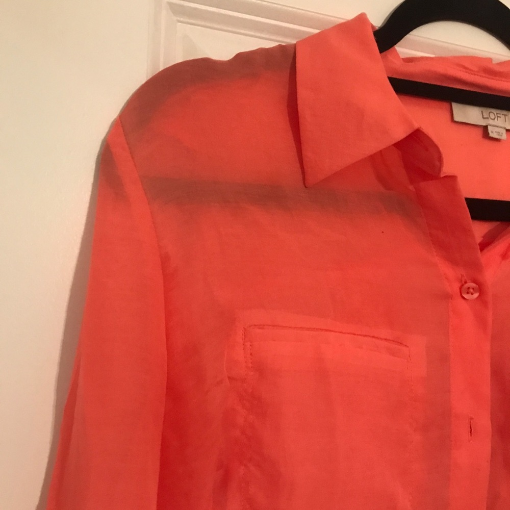 Loft Bright Orange Button Down Blouse - image 3