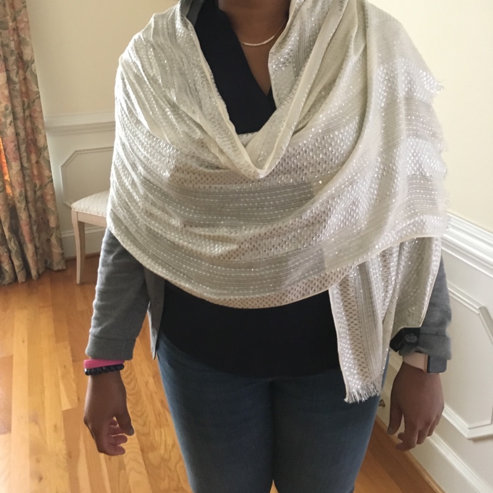 NWOT- Cejon cream and silver dressy scarf.