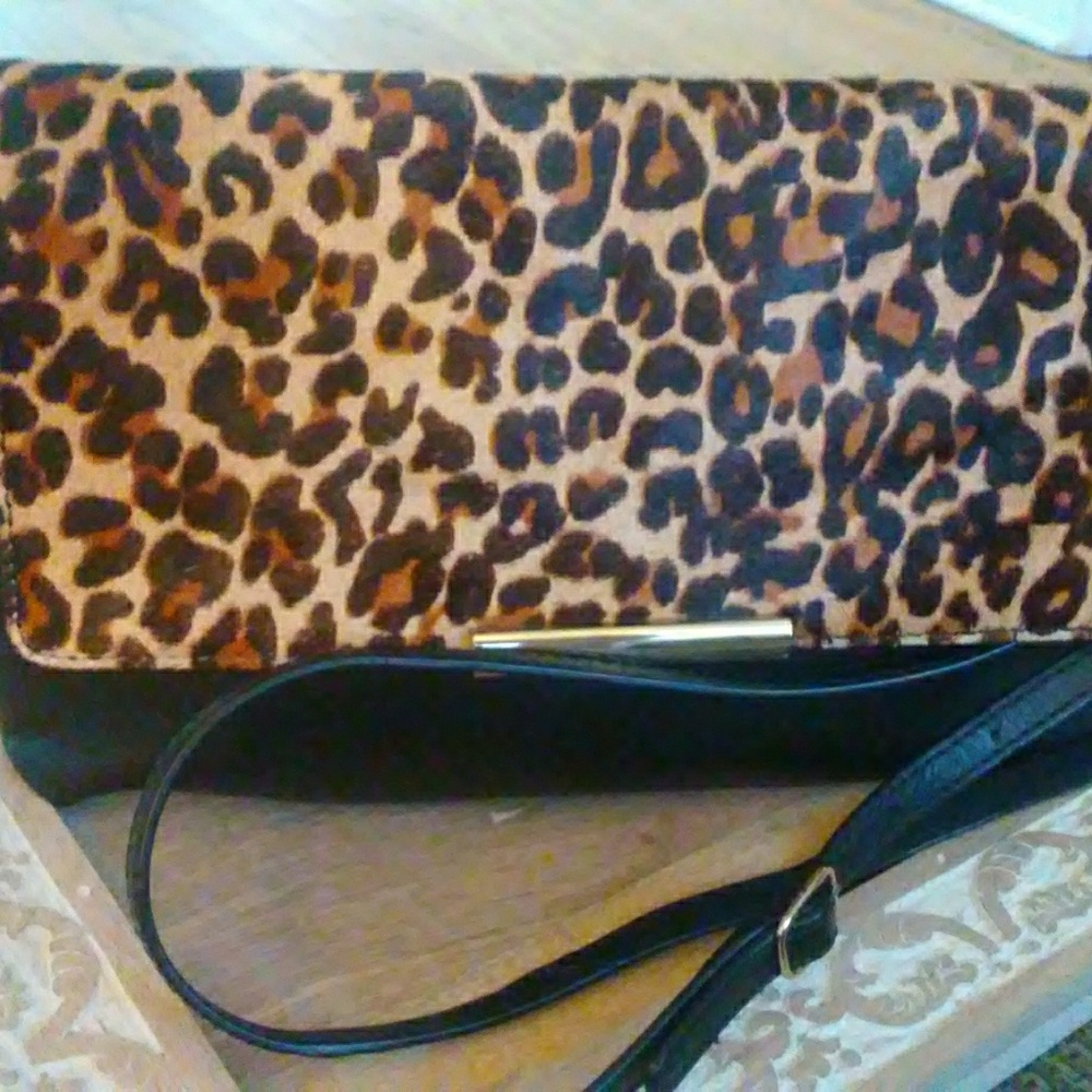 Talbots leopard calf hair & leather crossbody bag