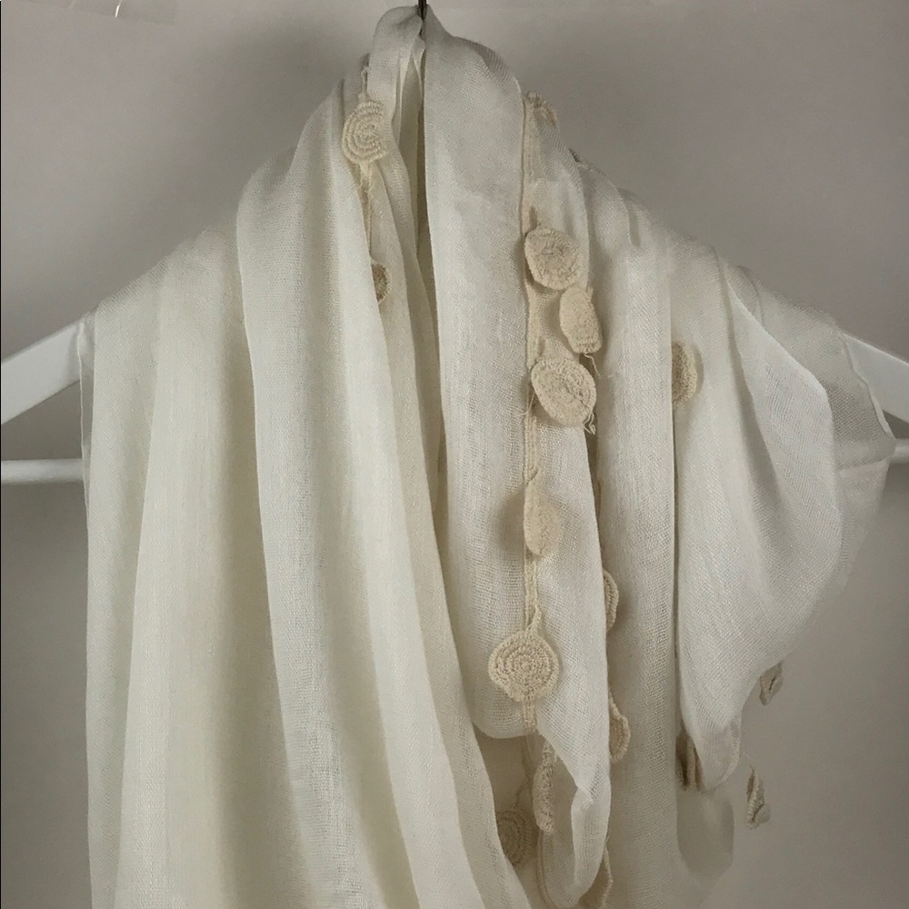 Sheer Fringed White Scarf