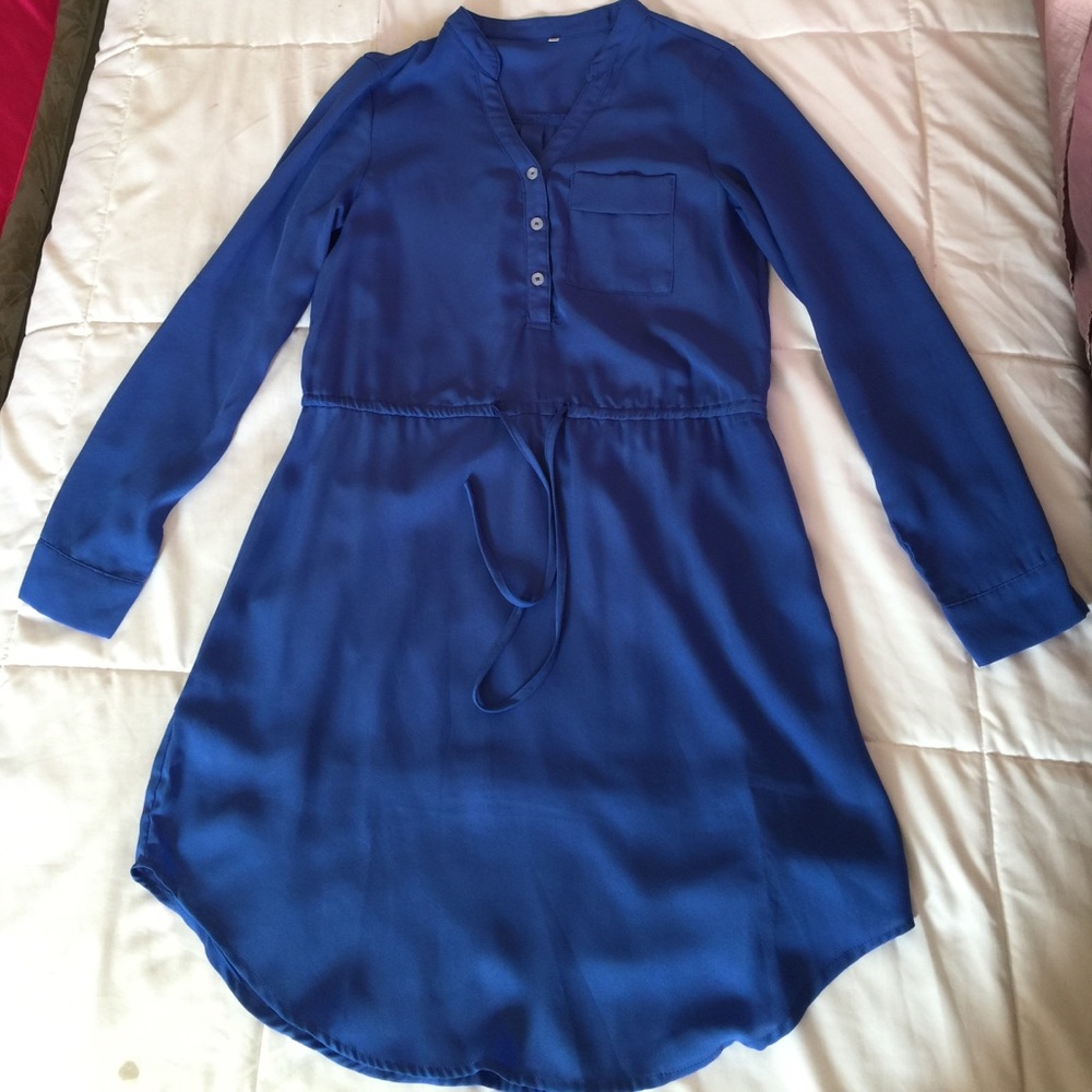SheIn Long Sleeve Blue Shirt Dress