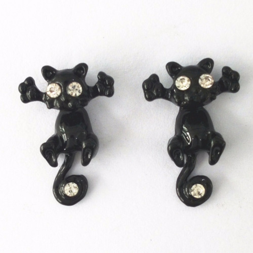 Double Sided 3D Black Cat Earrings